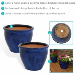 Sunnydaze Decor Chalet 12 in. Blue Ceramic Indoor/Outdoor Planter (Set of 2) -Sunnydaze Decor Sales blue sunnydaze decor plant pots ap 865 fa 1000