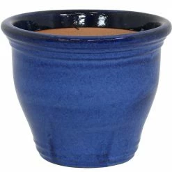 Sunnydaze Decor Studio 15 in. Blue Ceramic Indoor/Outdoor Planter