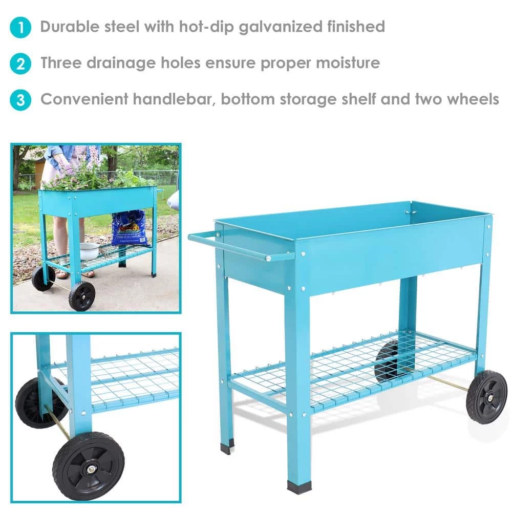 Sunnydaze Decor Galvanized Steel Mobile Raised Garden Bed Cart in Blue 2 Sunnydaze Decor Galvanized Steel Mobile Raised Garden Bed Cart in Blue - Image 2