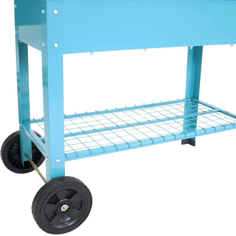 Sunnydaze Decor Galvanized Steel Mobile Raised Garden Bed Cart in Blue 7 Sunnydaze Decor Galvanized Steel Mobile Raised Garden Bed Cart in Blue - Image 7