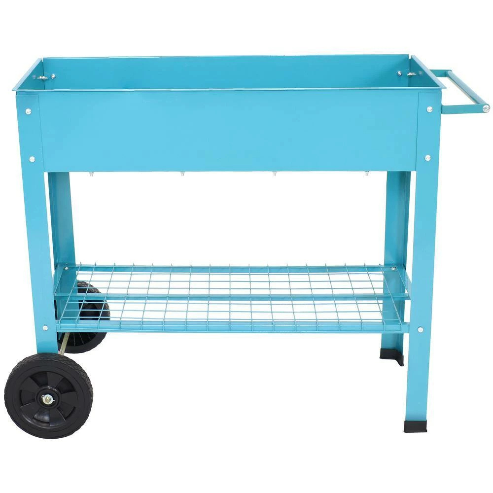 Sunnydaze Decor Galvanized Steel Mobile Raised Garden Bed Cart in Blue 5 Sunnydaze Decor Galvanized Steel Mobile Raised Garden Bed Cart in Blue - Image 5