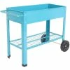 Sunnydaze Decor Galvanized Steel Mobile Raised Garden Bed Cart in Blue