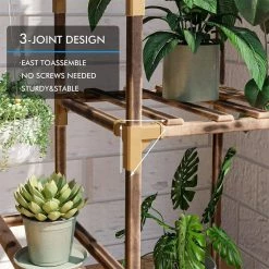 Dyiom Indoor/Outdoor Brown Eucalyptus Wood Plant Stands for Multiple Plants 3 Tiered Plant Shelf Table -Sunnydaze Decor Sales brown dyiom plant stands b094mymlnh 1f 1000