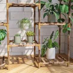 Dyiom Indoor/Outdoor Brown Eucalyptus Wood Plant Stands for Multiple Plants 3 Tiered Plant Shelf Table -Sunnydaze Decor Sales brown dyiom plant stands b094mymlnh 31 1000