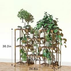 Dyiom Indoor/Outdoor Brown Eucalyptus Wood Plant Stands for Multiple Plants 3 Tiered Plant Shelf Table -Sunnydaze Decor Sales brown dyiom plant stands b094mymlnh 4f 1000