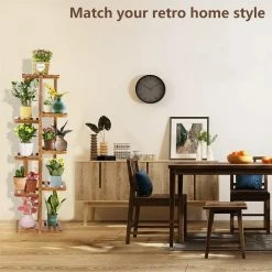 Dyiom 56.3 in. Tall Indoor/Outdoor Brown Wood Plant Stand (8-tiered) -Sunnydaze Decor Sales brown dyiom plant stands b097dhh7p6 4f 1000