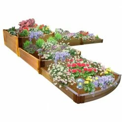 Frame It All Two Inch Series 12 ft. x 12 ft. x 22 in. Split Waterfall Classic Sienna Composite Raised Garden Bed Kit