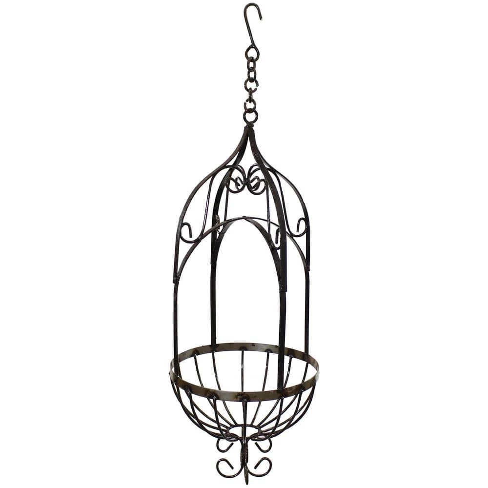 Sunnydaze Decor Sunnydaze Large Brown Steel Cathedral Hanging Planter Basket 1 Sunnydaze Decor Sunnydaze Large Brown Steel Cathedral Hanging Planter Basket