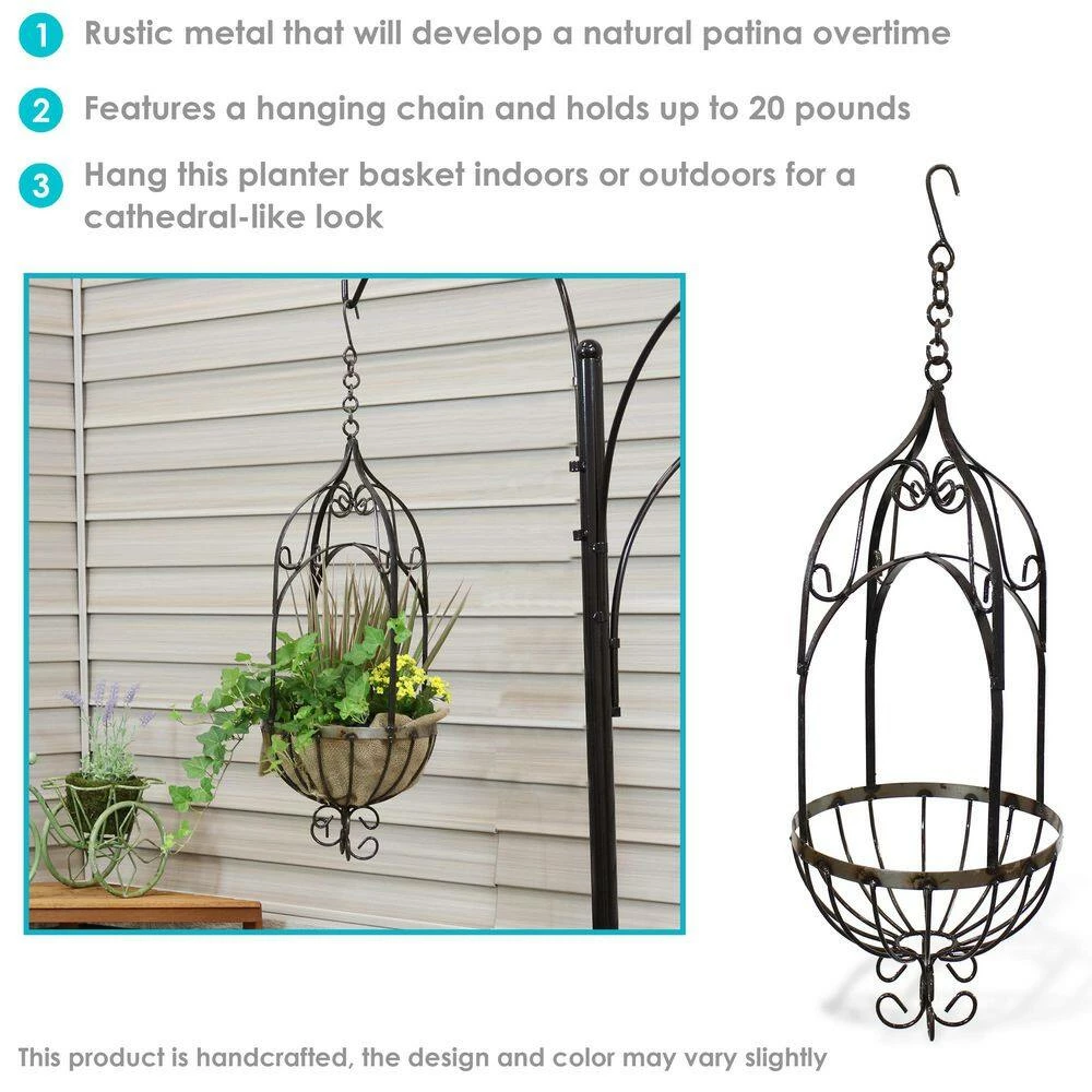 Sunnydaze Decor Sunnydaze Large Brown Steel Cathedral Hanging Planter Basket 7 Sunnydaze Decor Sunnydaze Large Brown Steel Cathedral Hanging Planter Basket - Image 7