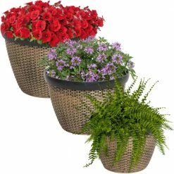 Sunnydaze Decor Resin Faux Basketweave Outdoor Planter (Set of 3)