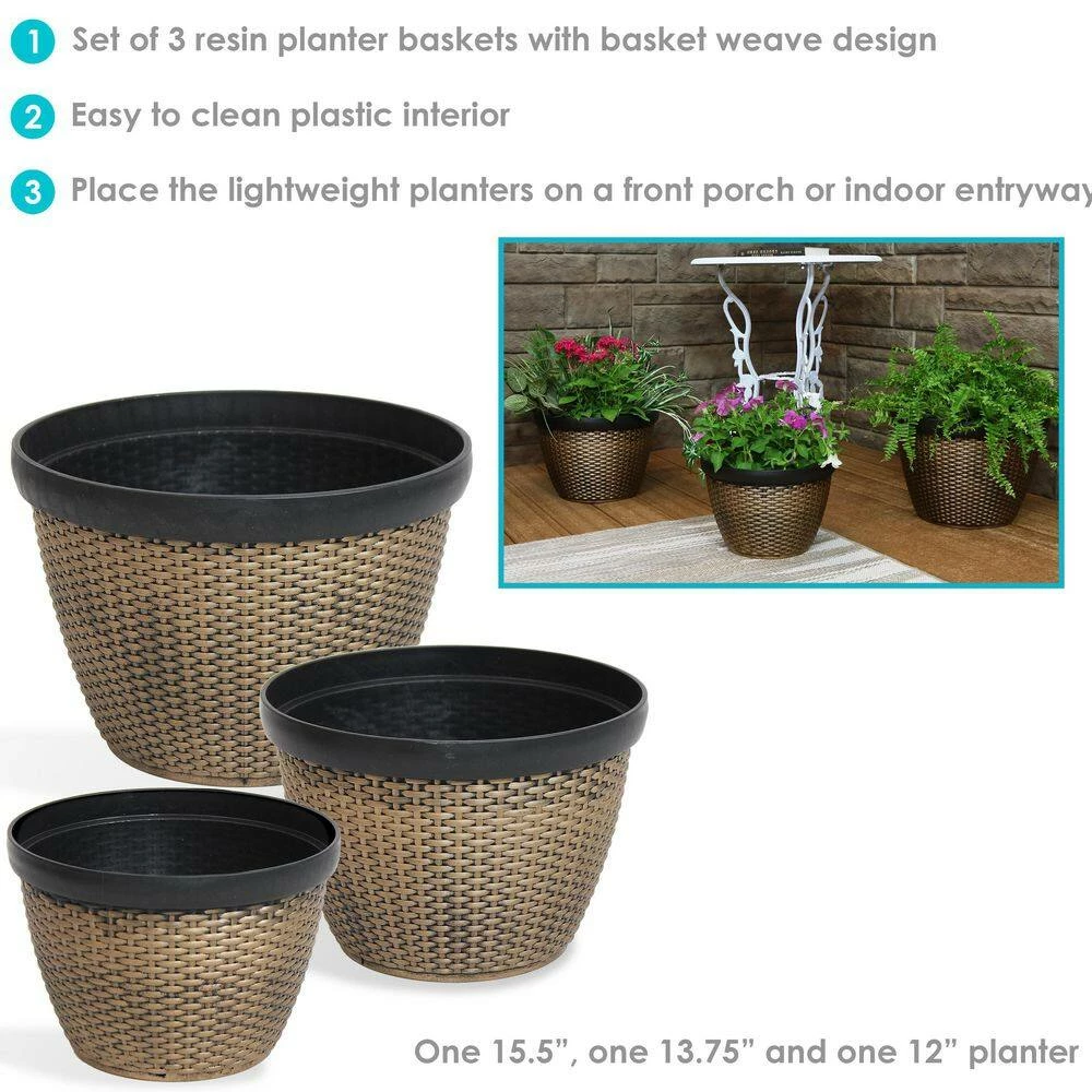 Sunnydaze Decor Resin Faux Basketweave Outdoor Planter (Set of 3) 7 Sunnydaze Decor Resin Faux Basketweave Outdoor Planter (Set of 3) - Image 7