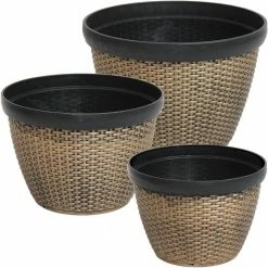 Sunnydaze Decor Resin Faux Basketweave Outdoor Planter (Set of 3) 13 Sunnydaze Decor Resin Faux Basketweave Outdoor Planter (Set of 3) -Sunnydaze Decor Sales brown sunnydaze decor plant pots ieo 332 fa 1000