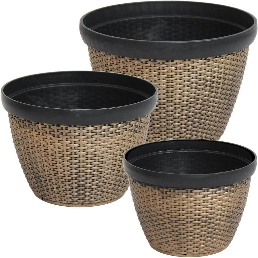 Sunnydaze Decor Resin Faux Basketweave Outdoor Planter (Set of 3) 6 Sunnydaze Decor Resin Faux Basketweave Outdoor Planter (Set of 3) - Image 6