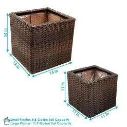 Sunnydaze Decor Sunnydaze Square Polyrattan Indoor Planters - 1 Large/1 Small Planter - Brown -Sunnydaze Decor Sales brown sunnydaze decor plant pots nhu 515 1f 1000