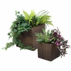 Sunnydaze Decor Sunnydaze Square Polyrattan Indoor Planters - 1 Large/1 Small Planter - Brown -Sunnydaze Decor Sales brown sunnydaze decor plant pots nhu 515 76 1000