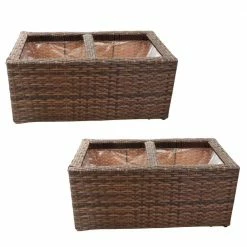 Sunnydaze Decor Sunnydaze 2-Section Rectangle Polyrattan Indoor Planters - Set of 2 - Brown