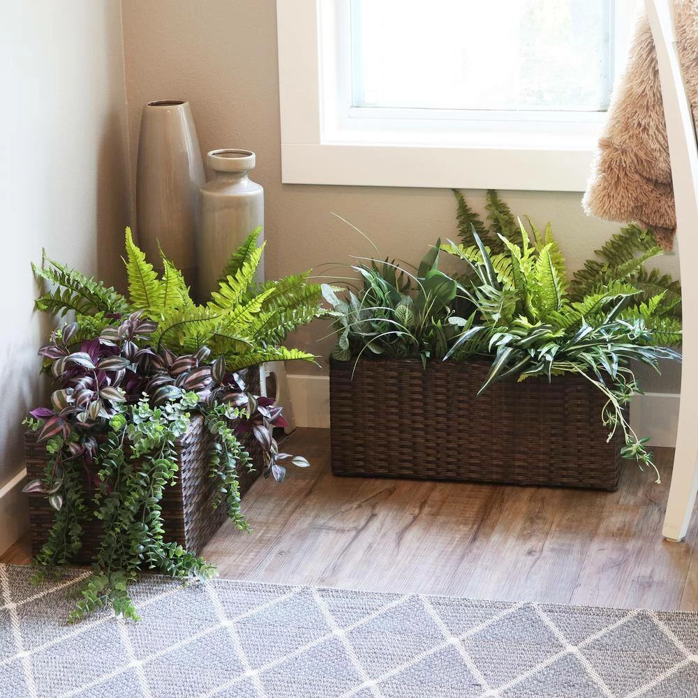Sunnydaze Decor Sunnydaze 2-Section Rectangle Polyrattan Indoor Planters - Set of 2 - Brown 2 Sunnydaze Decor Sunnydaze 2-Section Rectangle Polyrattan Indoor Planters - Set of 2 - Brown - Image 2