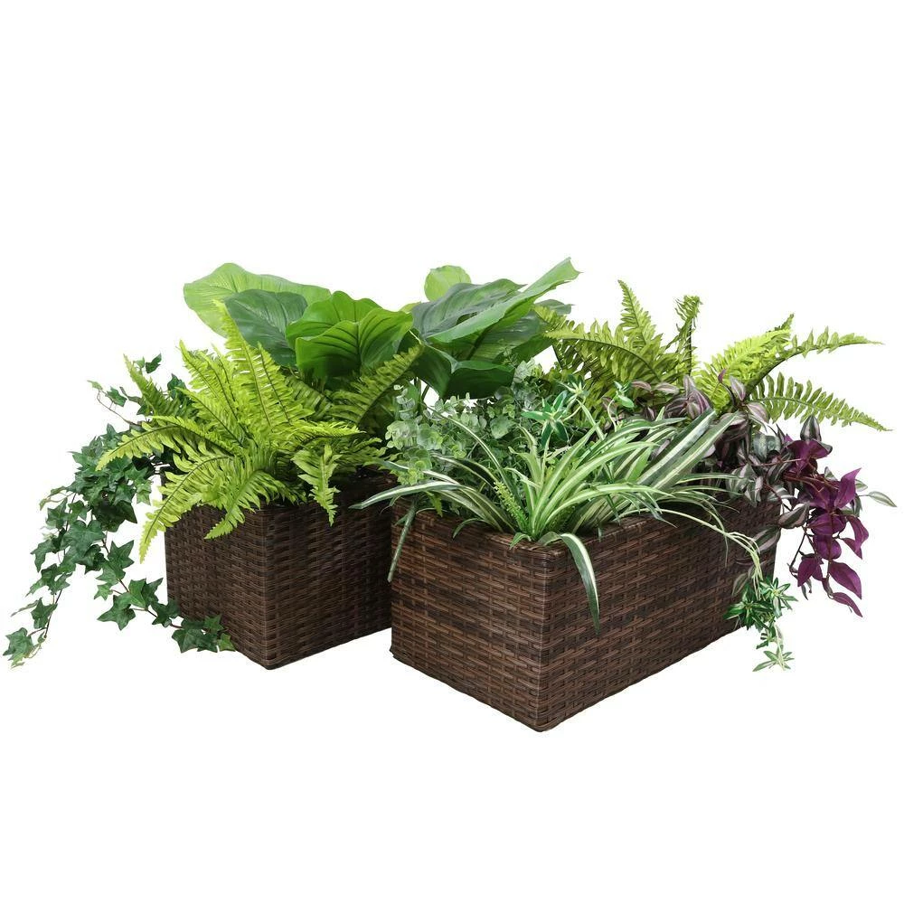 Sunnydaze Decor Sunnydaze 2-Section Rectangle Polyrattan Indoor Planters - Set of 2 - Brown 3 Sunnydaze Decor Sunnydaze 2-Section Rectangle Polyrattan Indoor Planters - Set of 2 - Brown - Image 3