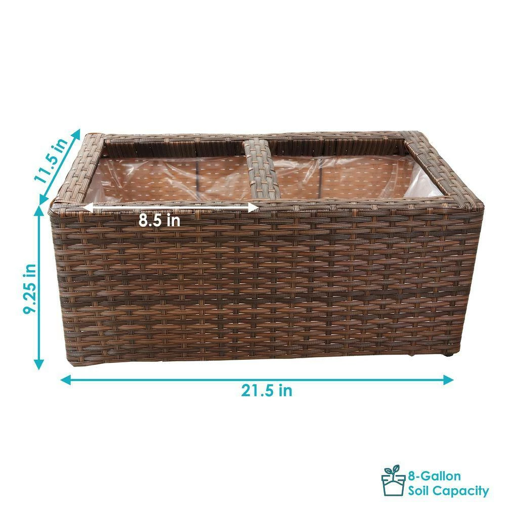Sunnydaze Decor Sunnydaze 2-Section Rectangle Polyrattan Indoor Planters - Set of 2 - Brown 7 Sunnydaze Decor Sunnydaze 2-Section Rectangle Polyrattan Indoor Planters - Set of 2 - Brown - Image 7