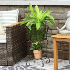 Sunnydaze Decor Sunnydaze 21.25 in. Round Steel Heart Indoor Plant Stand with Shelf -Sunnydaze Decor Sales brown sunnydaze decor plant stands cue 013 31 1000