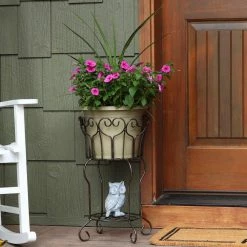 Sunnydaze Decor Sunnydaze 21.25 in. Round Steel Heart Indoor Plant Stand with Shelf -Sunnydaze Decor Sales brown sunnydaze decor plant stands cue 013 fa 1000