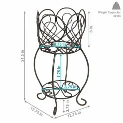 Sunnydaze Decor Sunnydaze 21.5 in. Tall Scalloped Indoor/Outdoor Brown Steel Plant Stand with Shelf -Sunnydaze Decor Sales brown sunnydaze decor plant stands cue 051 1f 1000