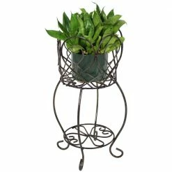 Sunnydaze Decor Sunnydaze 21.5 in. Tall Scalloped Indoor/Outdoor Brown Steel Plant Stand with Shelf -Sunnydaze Decor Sales brown sunnydaze decor plant stands cue 051 44 1000
