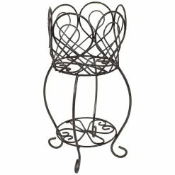 Sunnydaze Decor Sunnydaze 21.5 in. Tall Scalloped Indoor/Outdoor Brown Steel Plant Stand with Shelf