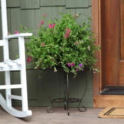 Sunnydaze Decor Sunnydaze 21.5 in. Tall Scalloped Indoor/Outdoor Brown Steel Plant Stand with Shelf -Sunnydaze Decor Sales brown sunnydaze decor plant stands cue 051 fa 1000