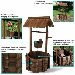 Sunnydaze Decor 45 in. Wishing Well Wood Outdoor Garden Planter -Sunnydaze Decor Sales brown sunnydaze decor plant stands dsl 116 1f 1000