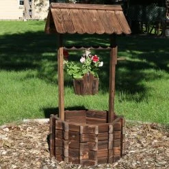 Sunnydaze Decor 45 in. Wishing Well Wood Outdoor Garden Planter -Sunnydaze Decor Sales brown sunnydaze decor plant stands dsl 116 31 1000