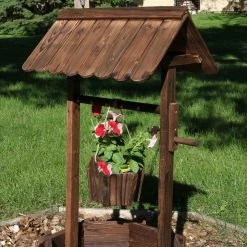 Sunnydaze Decor 45 in. Wishing Well Wood Outdoor Garden Planter -Sunnydaze Decor Sales brown sunnydaze decor plant stands dsl 116 44 1000