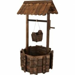Sunnydaze Decor 45 in. Wishing Well Wood Outdoor Garden Planter