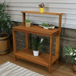 Sunnydaze Decor 42 in. Meranti Wood Outdoor Potting Bench with Teak Oil 15 Sunnydaze Decor 42 in. Meranti Wood Outdoor Potting Bench with Teak Oil -Sunnydaze Decor Sales brown sunnydaze decor plant stands lam 622 31 1000