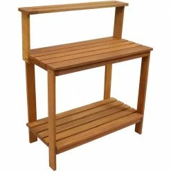 Sunnydaze Decor 42 in. Meranti Wood Outdoor Potting Bench with Teak Oil