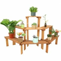 Sunnydaze Decor Meranti Wood Plant Stand with Teak Oil (3-Tier) -Sunnydaze Decor Sales brown sunnydaze decor plant stands lam 669 76 1000