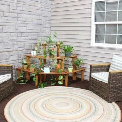 Sunnydaze Decor Meranti Wood Plant Stand with Teak Oil (3-Tier) -Sunnydaze Decor Sales brown sunnydaze decor plant stands lam 669 fa 1000