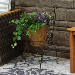 Sunnydaze Decor Sunnydaze 25.25 in. H Sweethearts Chair Indoor/Outdoor Steel Plant Stand -Sunnydaze Decor Sales brown sunnydaze decor plant stands lci 327 31 1000