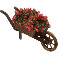 Sunnydaze Decor Wooden Decorative Wheelbarrow Planter