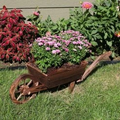 Sunnydaze Decor Wooden Decorative Wheelbarrow Planter -Sunnydaze Decor Sales brown sunnydaze decor raised planter boxes dsl 674 fa 1000