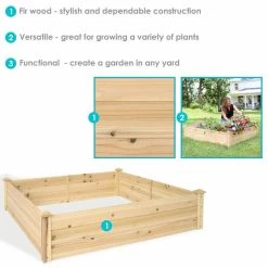 Sunnydaze Decor Outdoor Square Wood Raised Garden Bed - 48 in. Square -Sunnydaze Decor Sales brown sunnydaze decor raised planter boxes hb 710 44 1000
