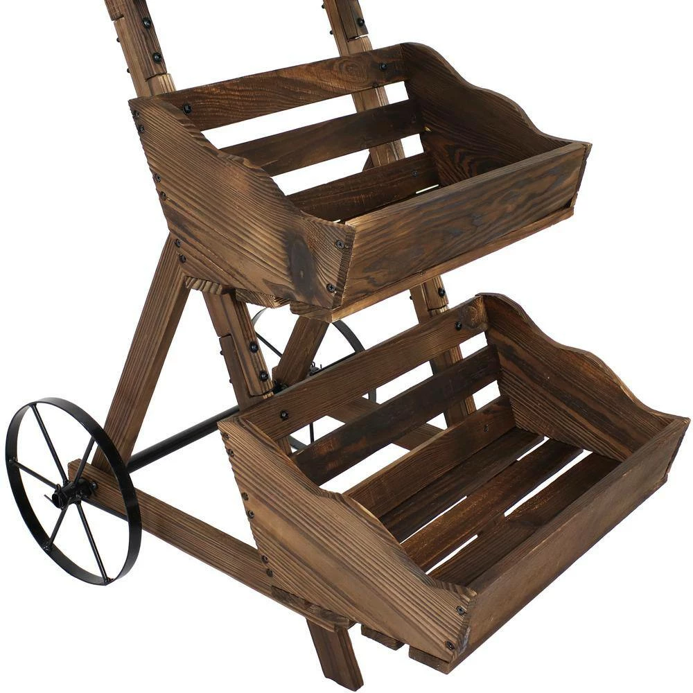 Sunnydaze Decor 3-Tier Wooden Rolling Planter 5 Sunnydaze Decor 3-Tier Wooden Rolling Planter - Image 5