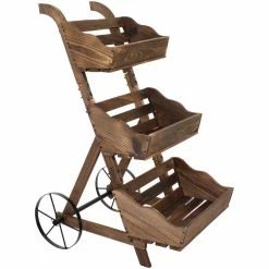 Sunnydaze Decor 3-Tier Wooden Rolling Planter