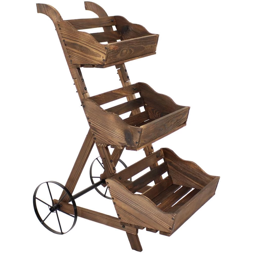Sunnydaze Decor 3-Tier Wooden Rolling Planter 1 Sunnydaze Decor 3-Tier Wooden Rolling Planter