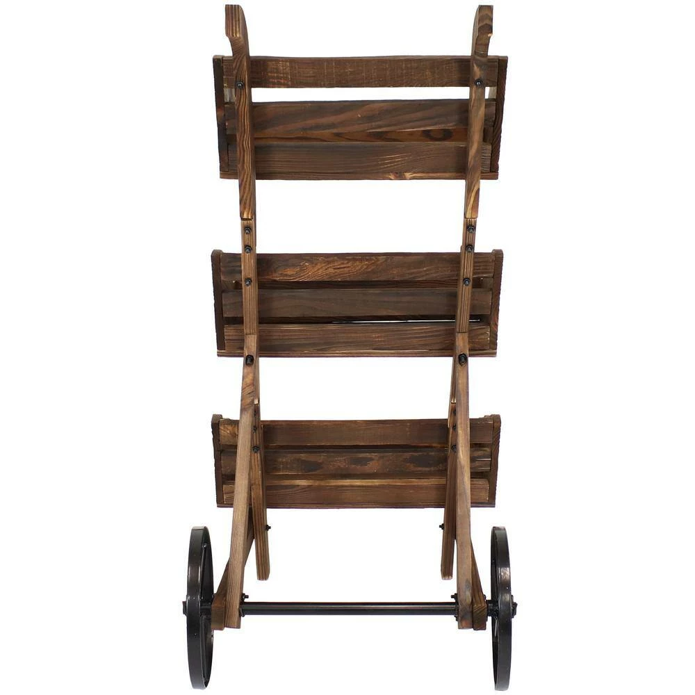 Sunnydaze Decor 3-Tier Wooden Rolling Planter 9 Sunnydaze Decor 3-Tier Wooden Rolling Planter - Image 9