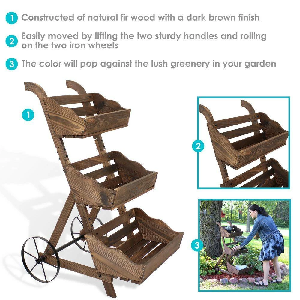 Sunnydaze Decor 3-Tier Wooden Rolling Planter 10 Sunnydaze Decor 3-Tier Wooden Rolling Planter - Image 10