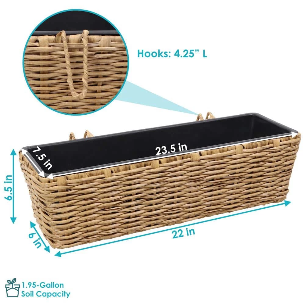 Sunnydaze Decor Sunnydaze Hanging Rectangle Polyrattan Rail Planter with Plastic Liner - Brown 5 Sunnydaze Decor Sunnydaze Hanging Rectangle Polyrattan Rail Planter with Plastic Liner - Brown - Image 5