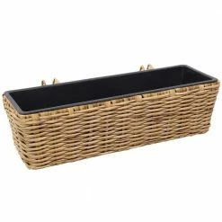 Sunnydaze Decor Sunnydaze Hanging Rectangle Polyrattan Rail Planter with Plastic Liner - Brown