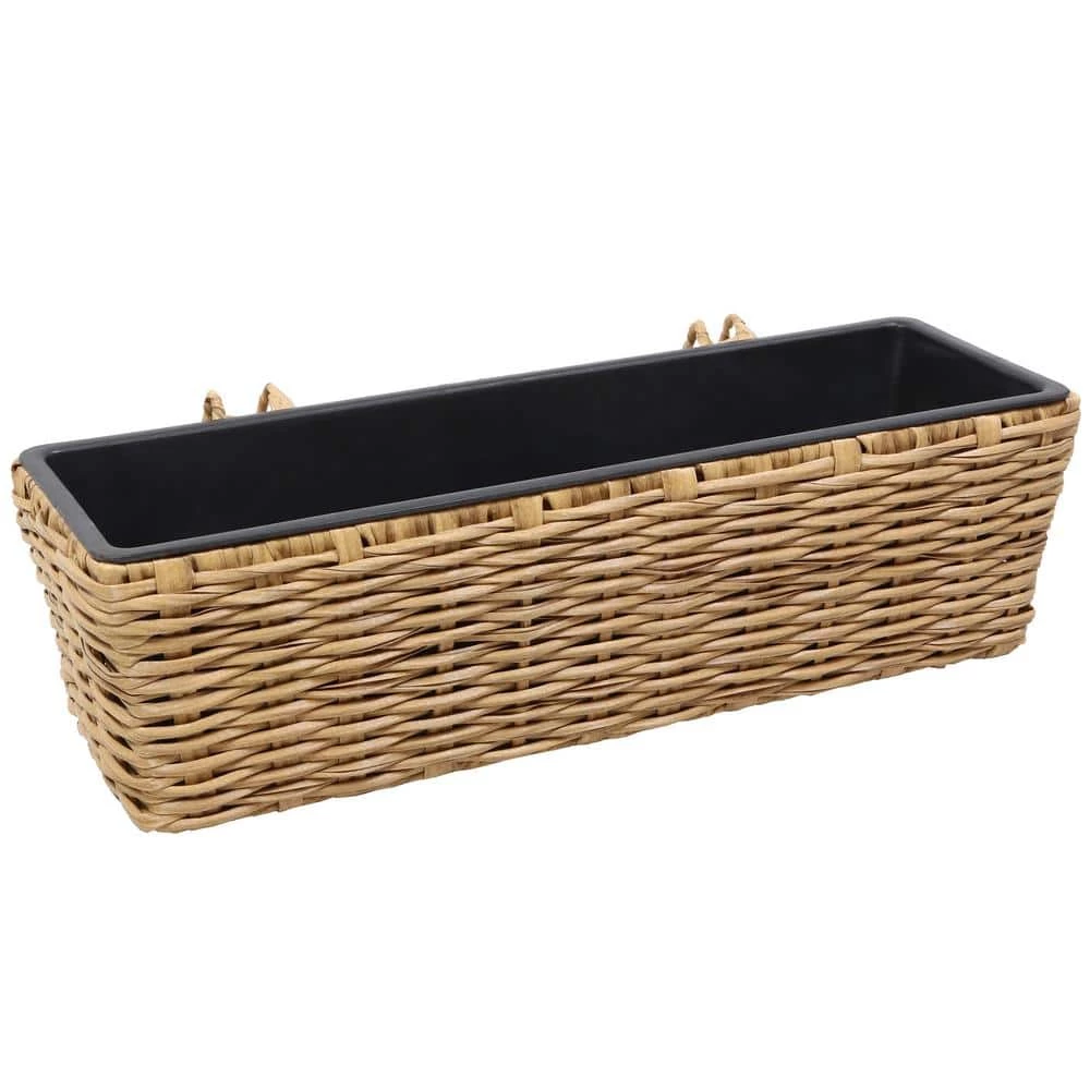 Sunnydaze Decor Sunnydaze Hanging Rectangle Polyrattan Rail Planter with Plastic Liner - Brown 1 Sunnydaze Decor Sunnydaze Hanging Rectangle Polyrattan Rail Planter with Plastic Liner - Brown