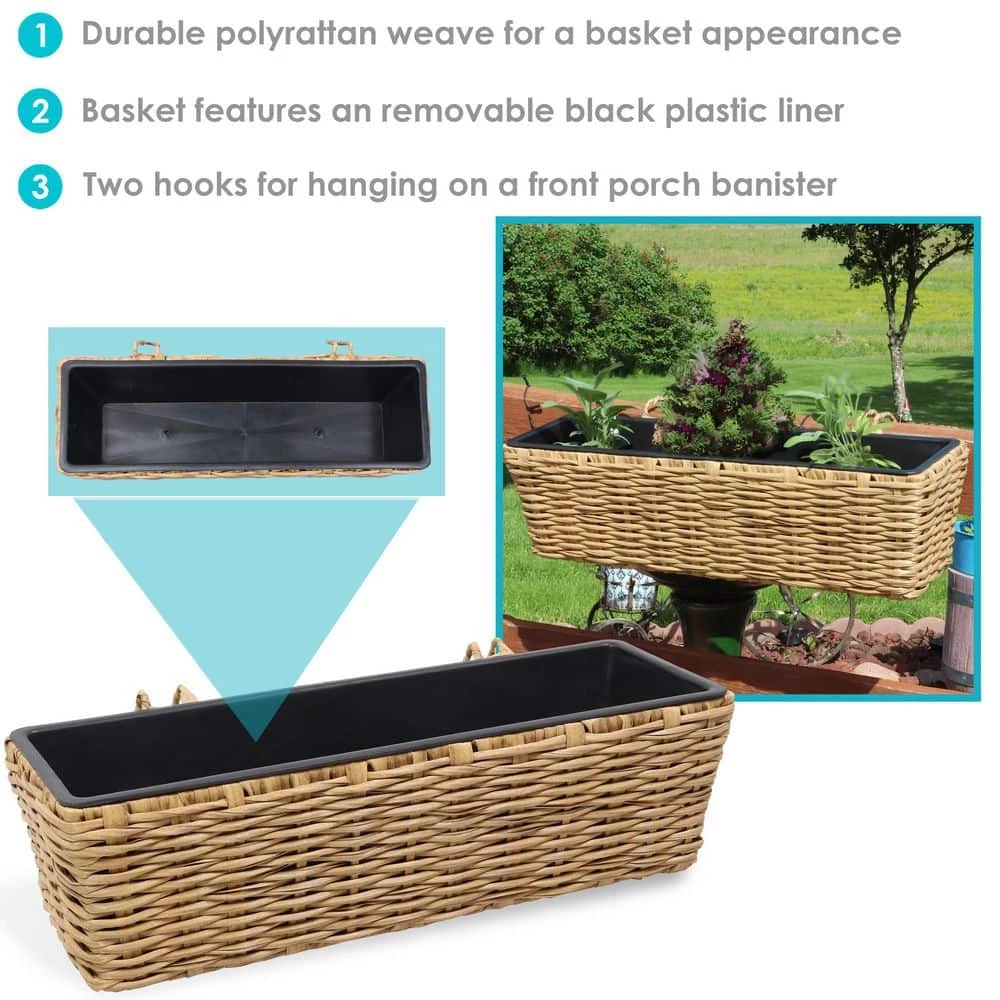 Sunnydaze Decor Sunnydaze Hanging Rectangle Polyrattan Rail Planter with Plastic Liner - Brown 9 Sunnydaze Decor Sunnydaze Hanging Rectangle Polyrattan Rail Planter with Plastic Liner - Brown - Image 9